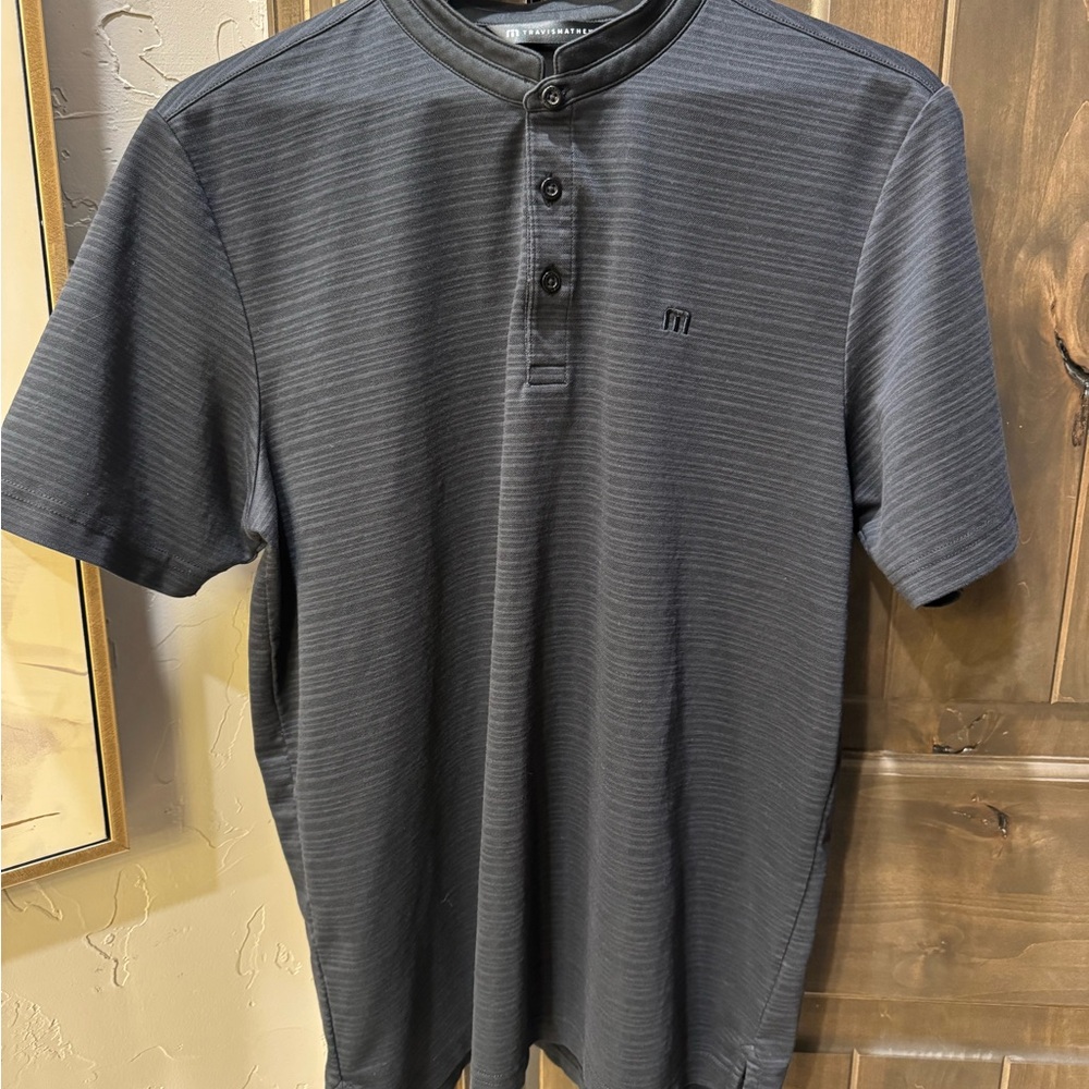 Travis Mathew Charcoal Striped Polo Shirt